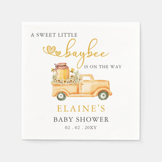 Little Sweetie Is On The Way Honeybee Baby Shower  Napkin (Front)