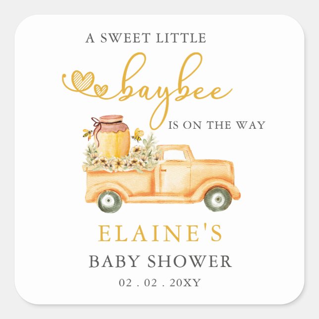 Little Sweetie Is On The Way Honeybee Baby Shower  Square Sticker (Front)