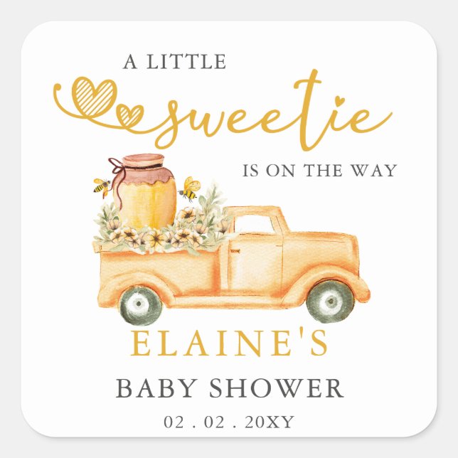 Little Sweetie Is On The Way Honeybee Baby Shower  Square Sticker (Front)