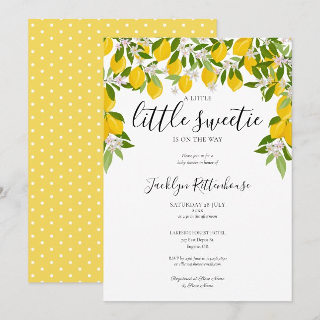 Little Sweetie Lemon Blossom Greenery Baby Shower Invitation (Front/Back)