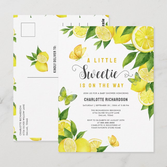 Little Sweetie Lemon Citrus Baby Shower Invitation Postcard (Front/Back)