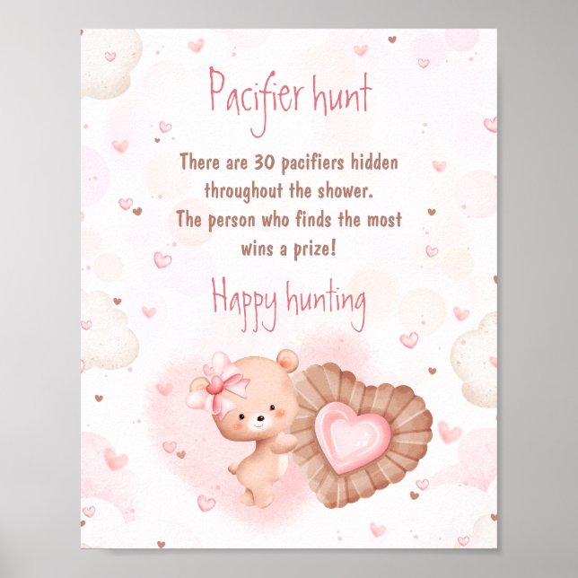 Little Sweetie Pink Baby Shower Pacifier Hunt Sign (Front)