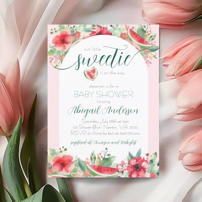Little Sweetie Pink Watermelon Floral Baby Shower Invitation (Little Sweetie Watermelon Floral Baby Shower Invitation)