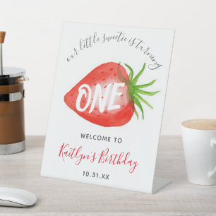 Little Sweetie Strawberry 1st Birthday Welcome Pedestal Sign