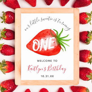 Little Sweetie Strawberry 1st Birthday Welcome Poster