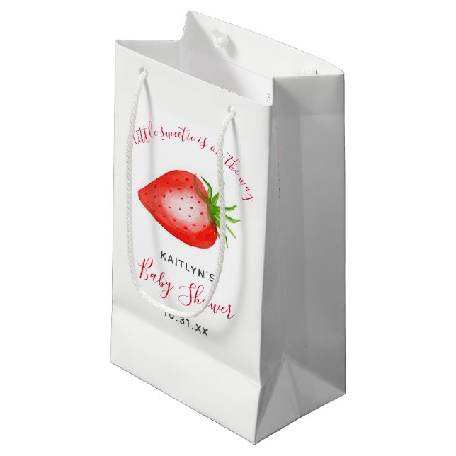 Little Sweetie Strawberry Baby Shower Small Gift Bag (Front Angled)
