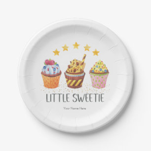Little Sweetie Watercolor Cupcakes Birthday Party Paper Plate