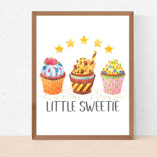 Little Sweetie Watercolor Cupcakes Nursery Kids Poster