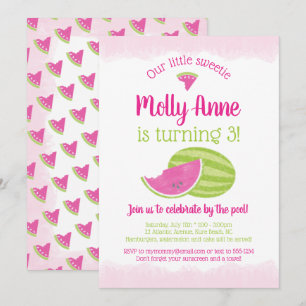 Little Sweetie Watermelon Birthday Girl Pink Green Invitation