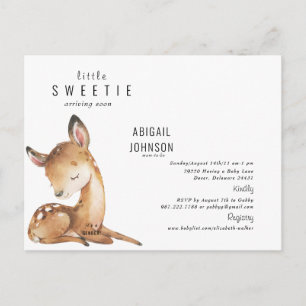 Little Sweetie Woodland Fawn White Baby  Announcement Postcard
