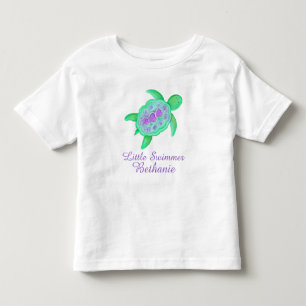 Little swimmer girls green purple turtle t-shirt