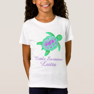Little swimmer girls purple green turtle t-shirt
