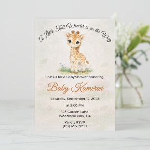 Little Tall Wonder Safari Giraffe Baby Shower Invitation
