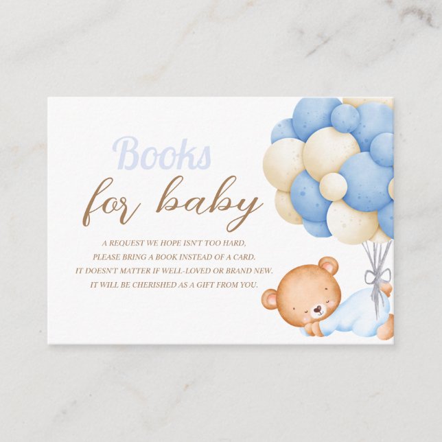 Little Teddy Balloon Baby Shower Books for baby En Enclosure Card (Front)