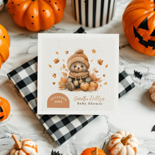 Little Teddy Bear Fall In Love Orange Pumpkin Napkin