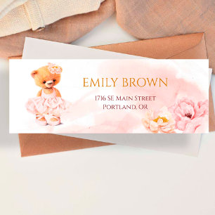 Little teddy bear flower princess pink watercolor
