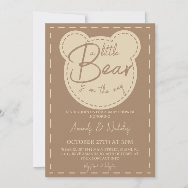 Little Teddy Bear Modern Neutral Baby Shower Invitation (Front)