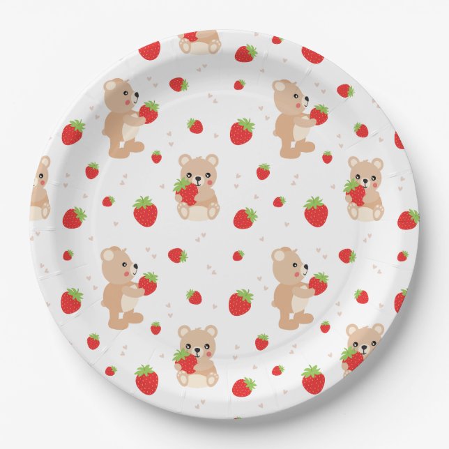 Little teddy bear with berry paper plate (Front)