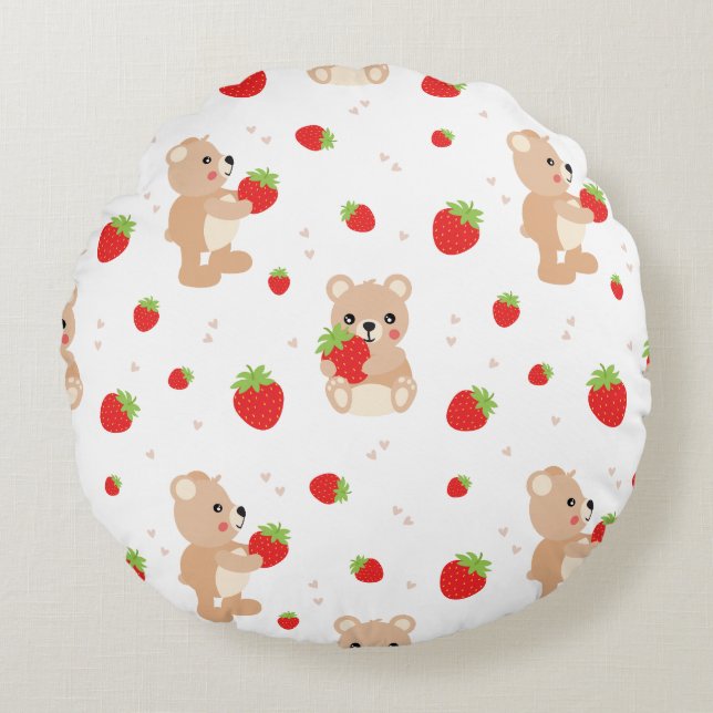 Little teddy bear with berry round cushion (Front)