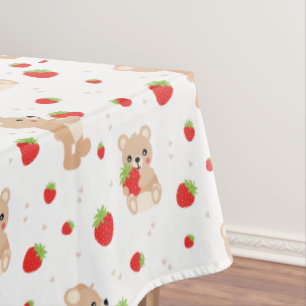 Little teddy bear with berry tablecloth
