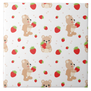 Little teddy bear with berry tile