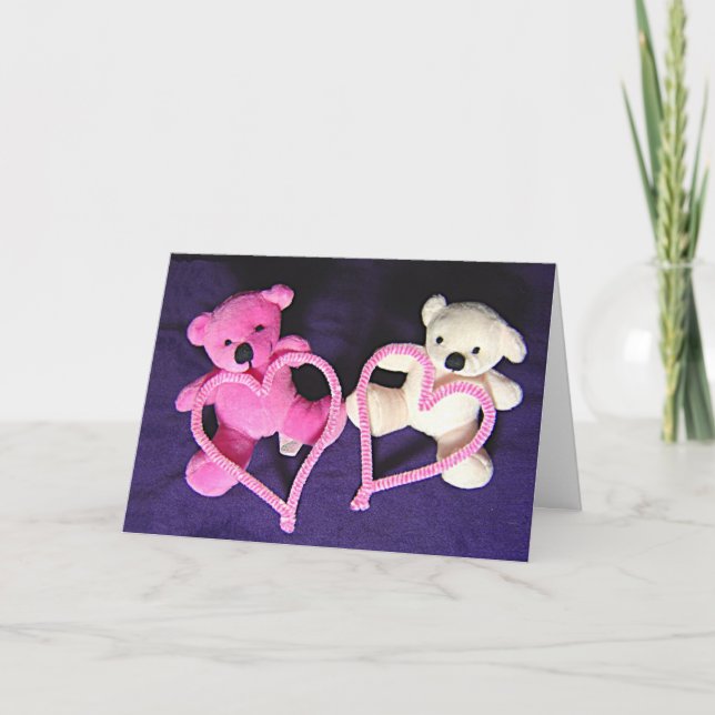 Little Teddy Bears and Hearts for Valentines Card (Front)
