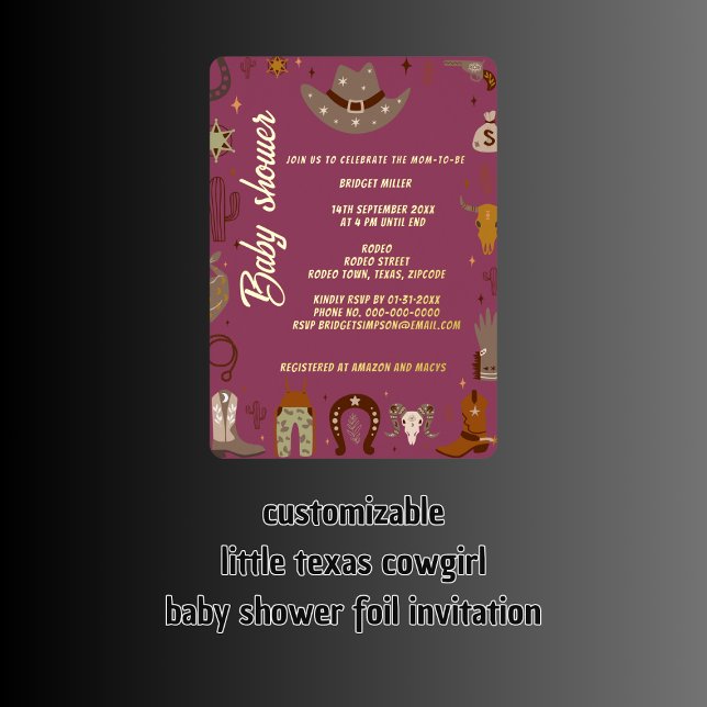 little texas cowgirl baby shower (little texas cowgirl baby shower foil invitation)
