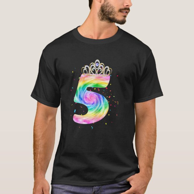 Little Tie Dye Princess Kids Five Years Bday 5th B T-Shirt (Front)