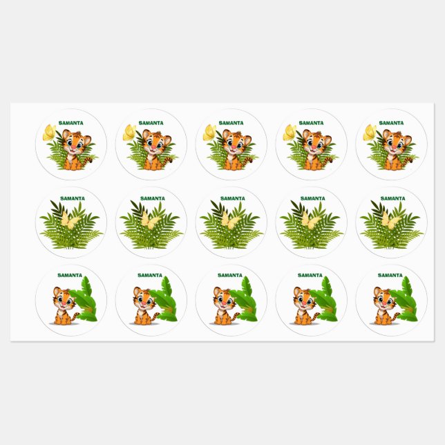 Little Tiger & Butterfly Waterproof Labels (Sheet)