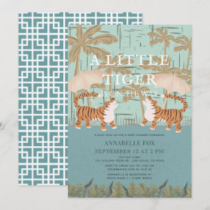 Little Tiger chinoiserie Chic Blue Baby Shower Invitation