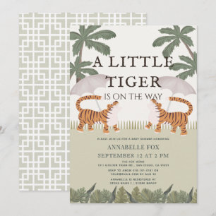 Little Tiger chinoiserie Chic Green Baby Shower Invitation