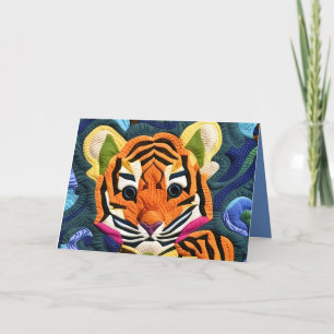 Little Tiger Cub Quilt Like Design Birthday Card