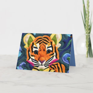 Little Tiger Cub Quilt Like Design Birthday Card