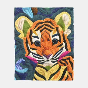 Little Tiger Cub Quilt Like Design Fleece Blanket