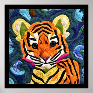 Little Tiger Cub Quilt Like Design Poster