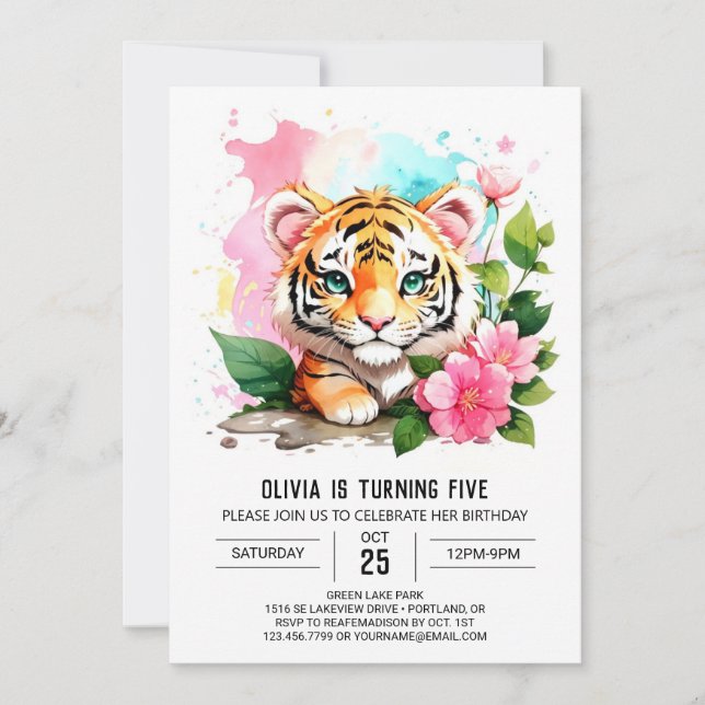 Little Tiger Editable Birthday Invitation (Front)