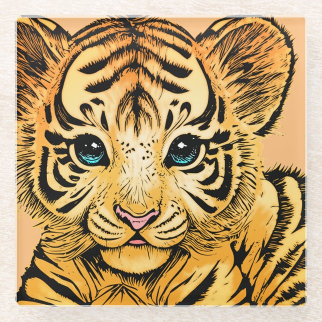 LITTLE TIGER GLASS COASTER (Front)