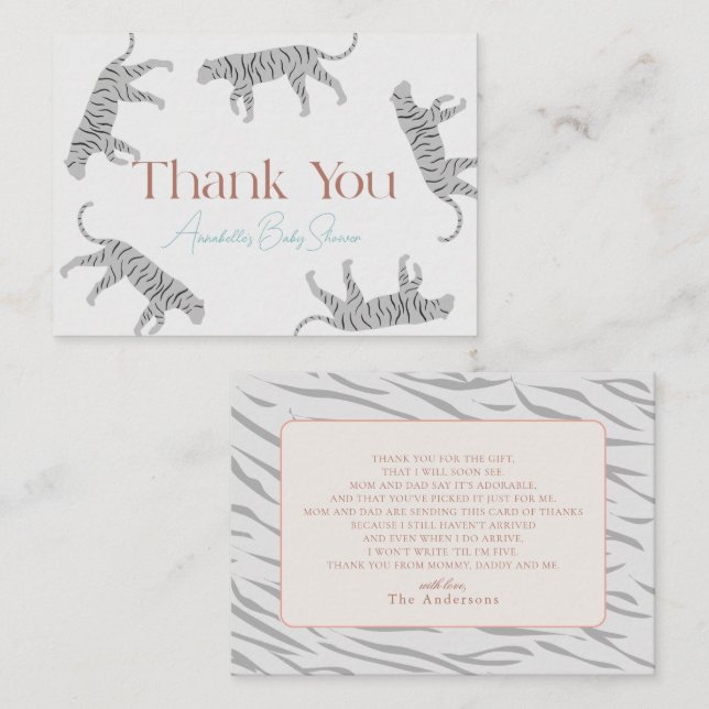 Little Tiger Grey Baby Shower Thank You Card (Front/Back)