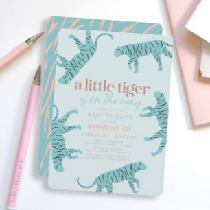 Little Tiger Modern Blue Boy Baby Shower Invitation