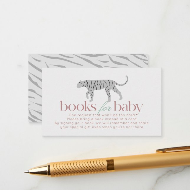 Little Tiger Modern Grey Baby Shower Book Request Enclosure Card (Front/Back In Situ)