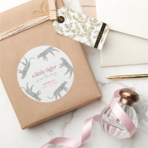 Little Tiger Modern Grey Baby Shower  Classic Round Sticker