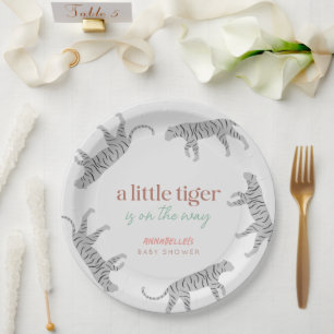 Little Tiger Modern Grey Baby Shower  Paper Plate