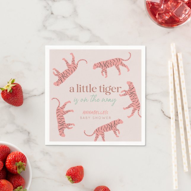 Little Tiger Modern Pink Girl Baby Shower  Napkin (Insitu)