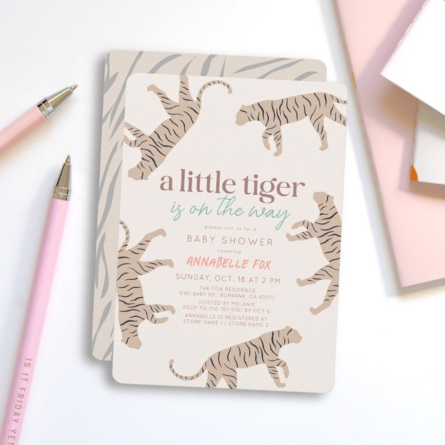 Little Tiger Modern Taupe Baby Shower Invitation (Creator Uploaded)