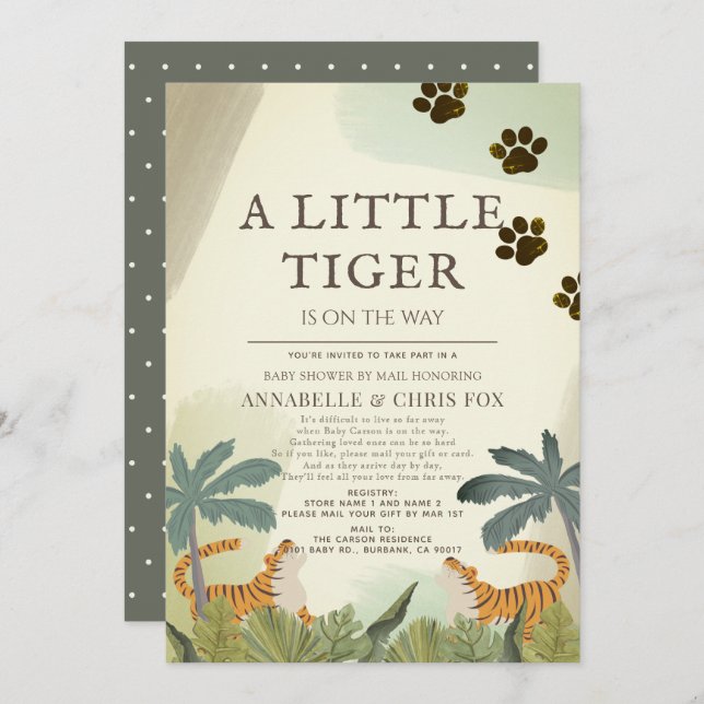 Little Tiger Safari Jungle Baby Shower by Mail Invitation (Front/Back)