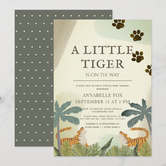 Little Tiger Safari Jungle Virtual Baby Shower Invitation (Front/Back)