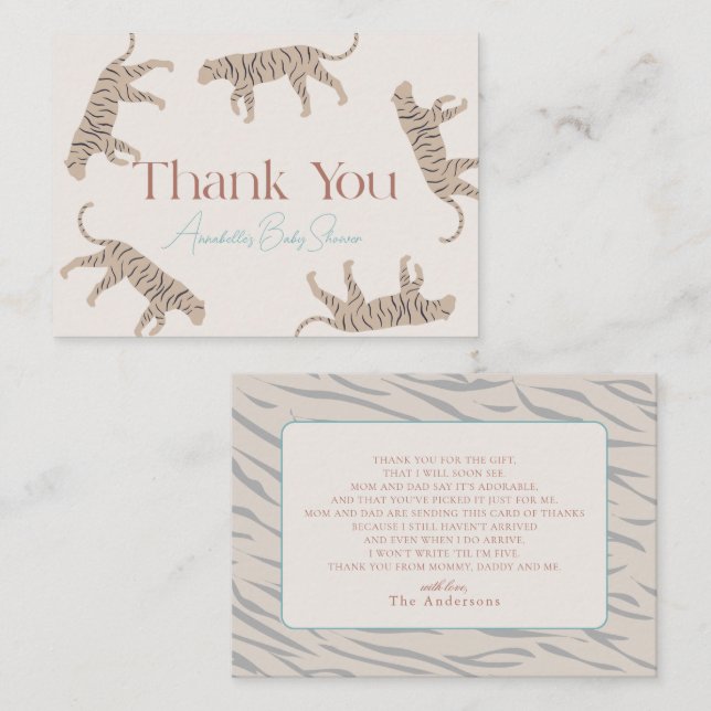 Little Tiger Taupe Baby Shower Thank You Card (Front/Back)