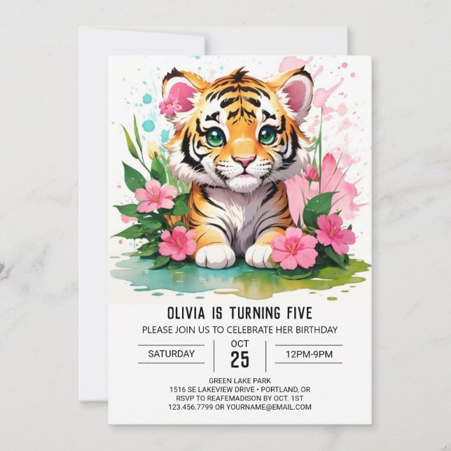 Little Tiger's Big Adventure Birthday Invitation (Front)