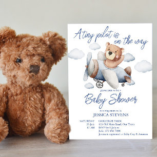 Little tiny pilot aeroplane baby shower invitation
