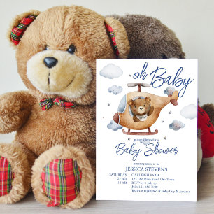 Little tiny pilot helicopter baby shower invitation
